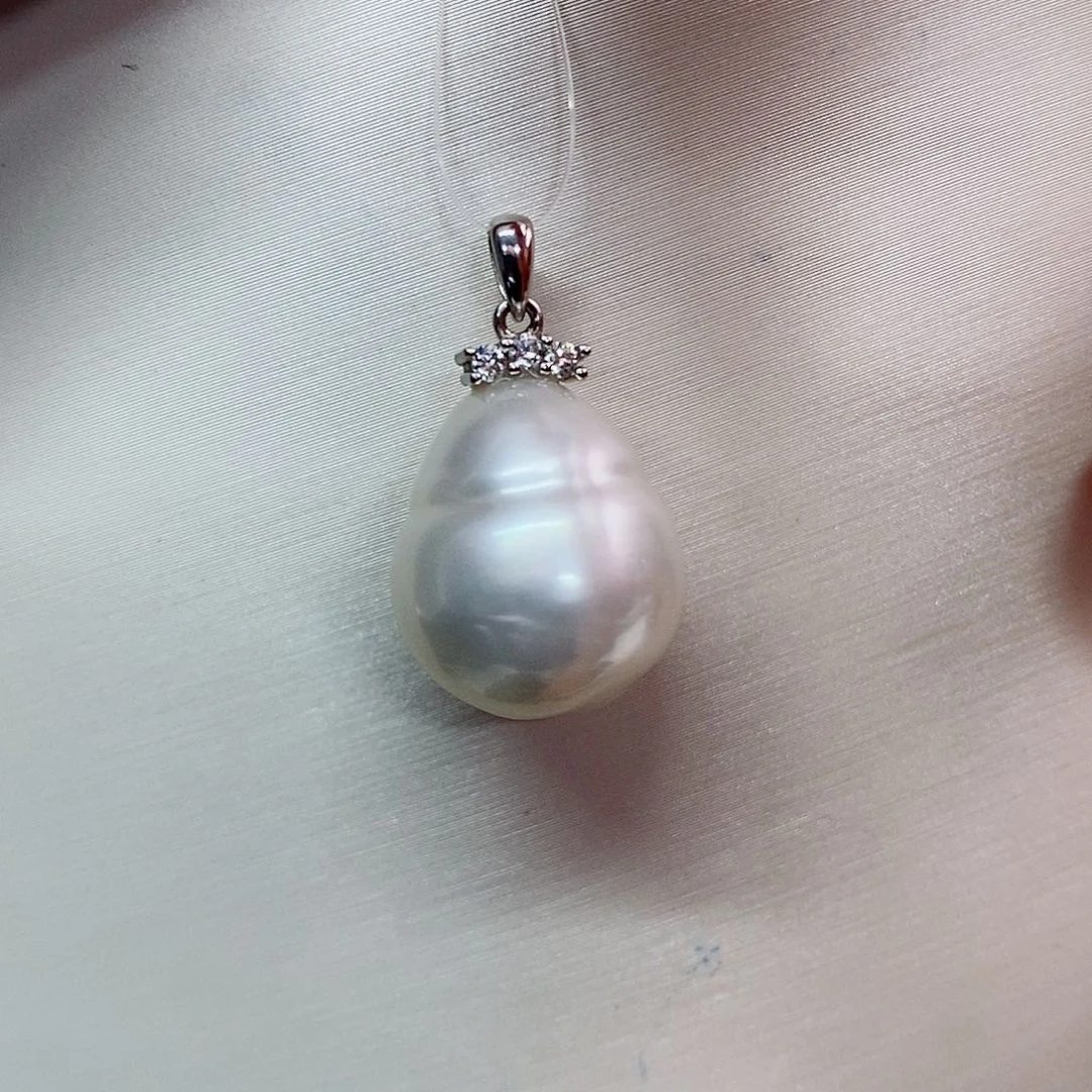吊坠(不含链)银S925镶嵌海水珍珠14-15