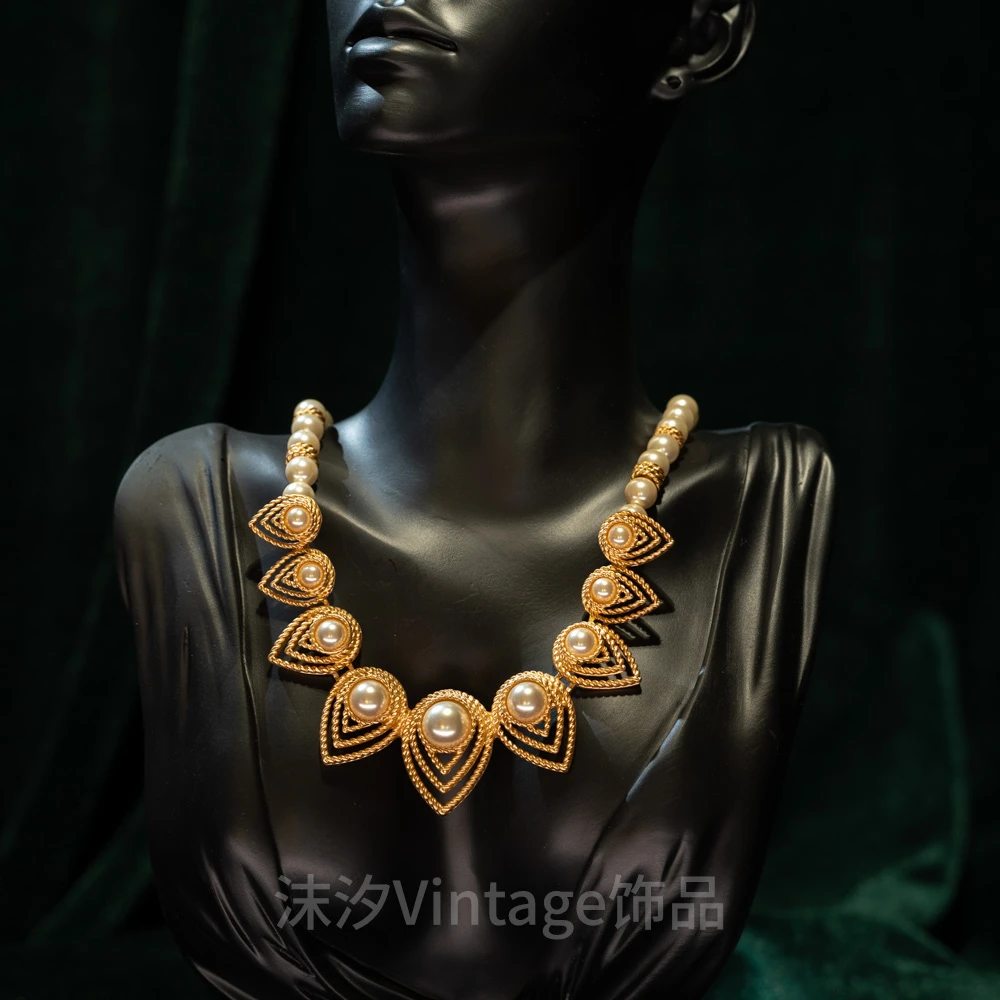 铜合金琉璃项链 Trifari珍珠项链vintage复刻中古首饰