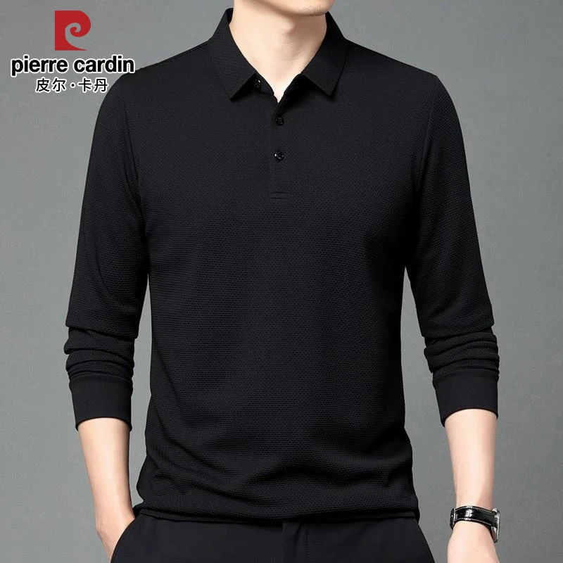 皮尔卡丹长袖t恤男士春秋季新款修身潮牌Polo衫休闲百搭商务上衣