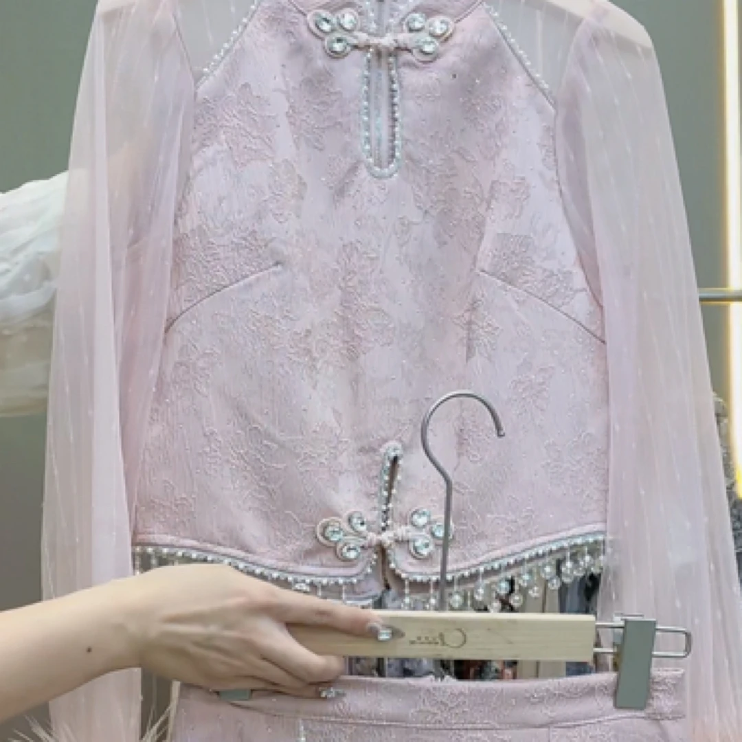 新中式轻奢钉珠提花上衣半身裙两件套时尚礼服套装