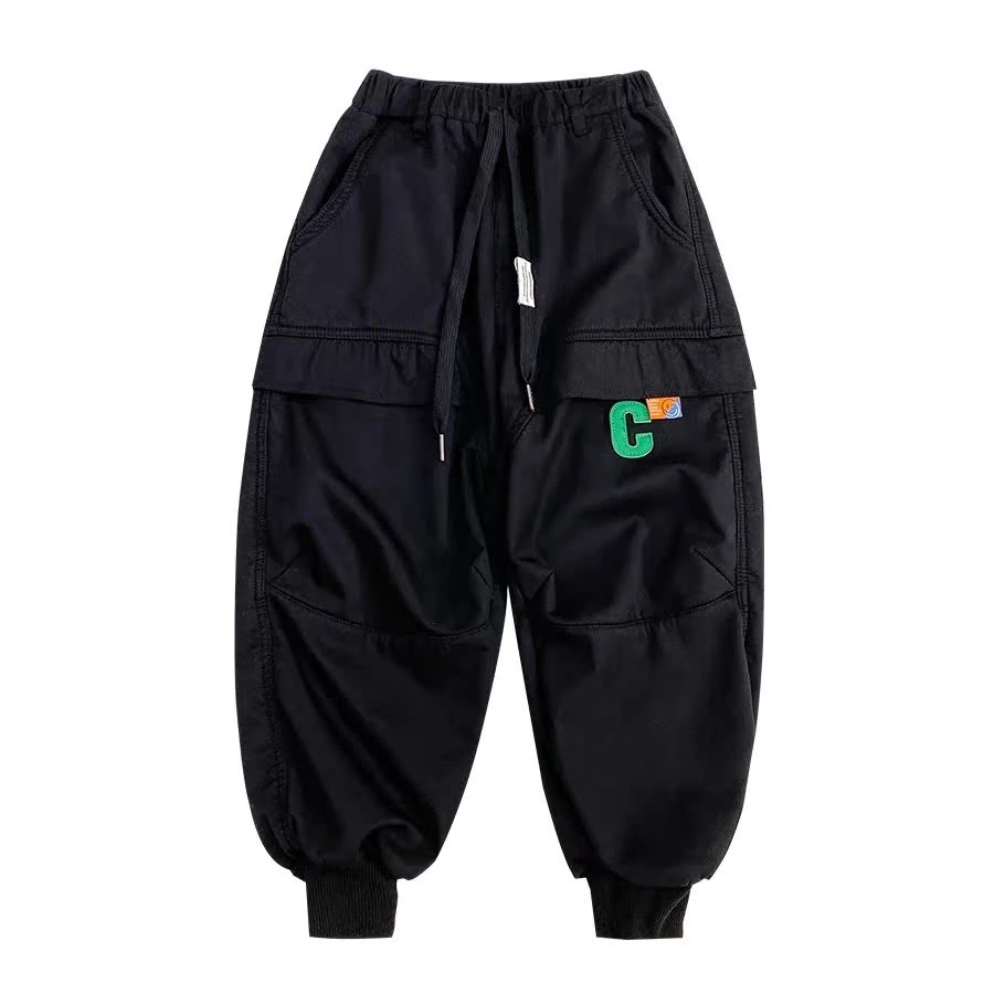 K4445男童加绒裤子工装裤加厚一体绒儿童休闲裤