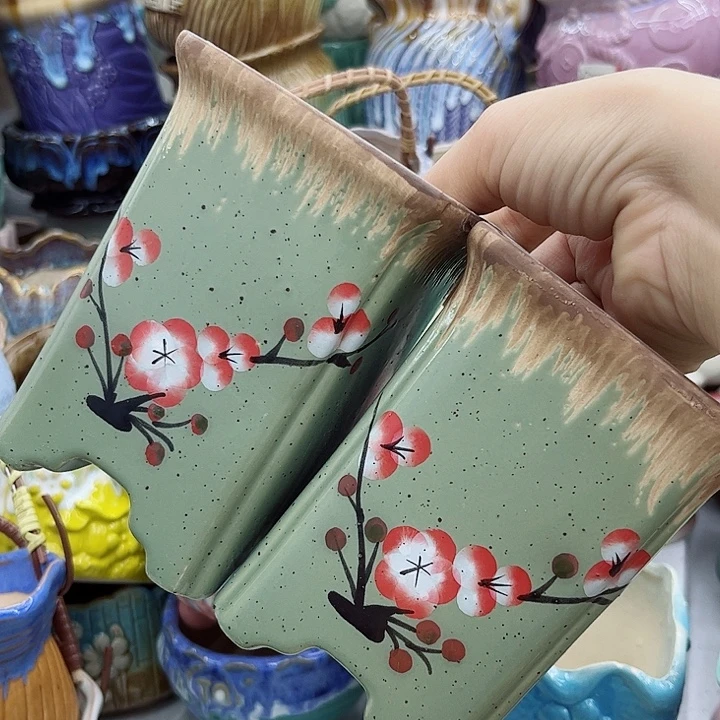 多肉绿植陶瓷花盆9.9包邮，有孔