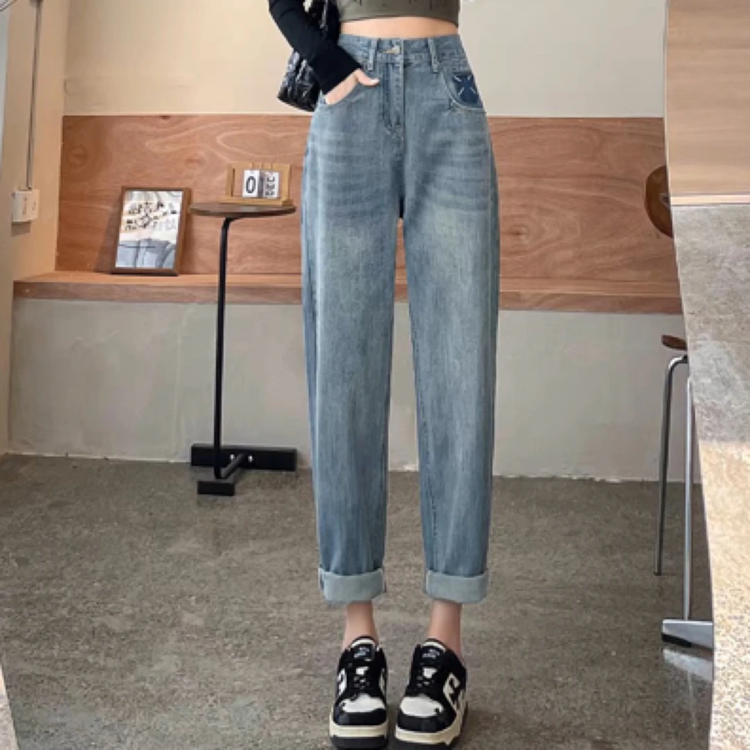 阔腿宽松牛仔裤女2025新款高腰复古显瘦小个子休闲九分萝卜裤裤子