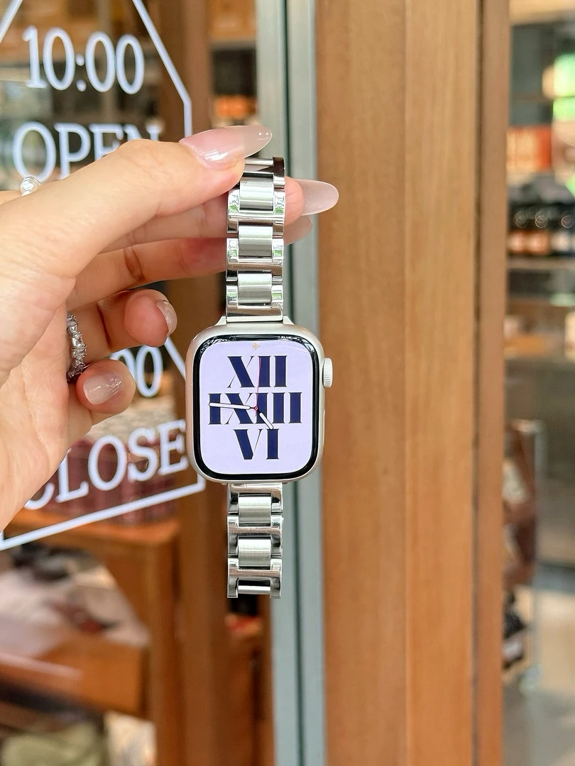 苹果/小米/华为不锈钢金属蓝气球表带iwatch11表带高级感流光风