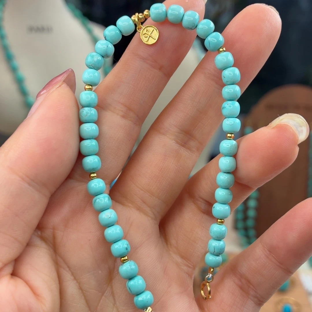 绿松石银S925镀金镶嵌手链