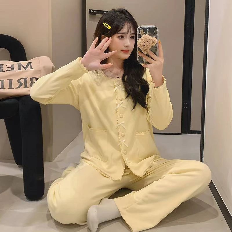 羊绒长裤长袖250斤睡衣女套装舒适