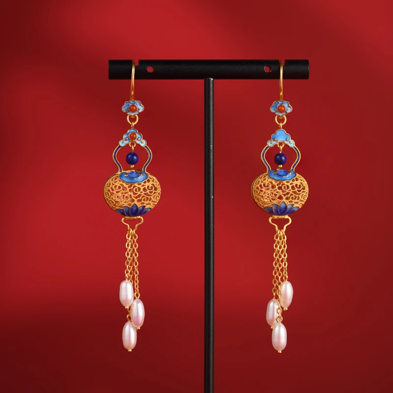 子羽景泰蓝葫芦银耳饰女款手工花丝镶嵌国潮风新中式多样性发其一