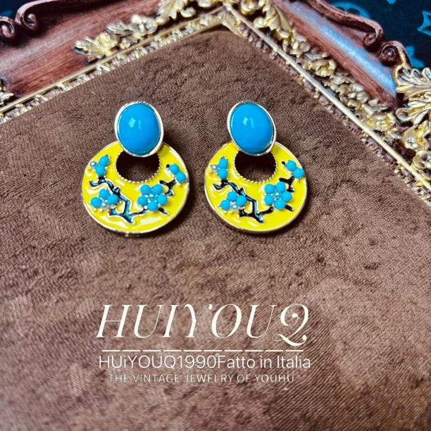 铜合金合成锆石耳饰 【壁画】复古耳钉024