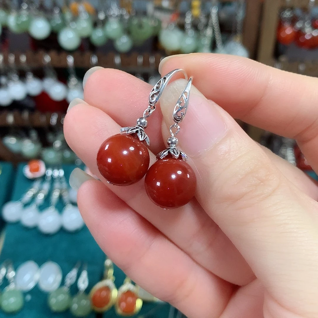 玛瑙/玉髓耳环银S925镶嵌