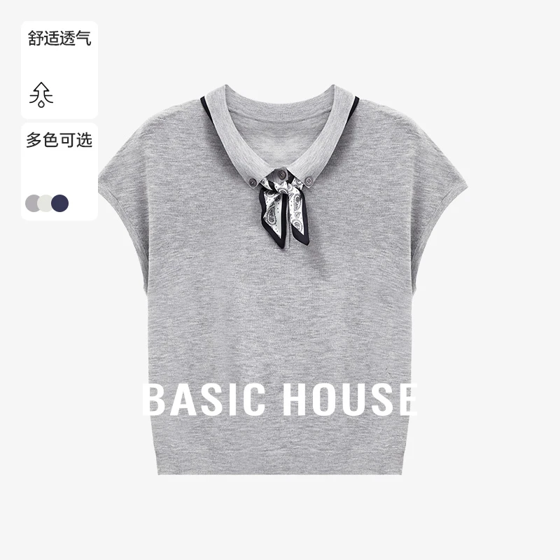Basic House/百家好夏季纯欲慵懒风女温婉大方针织衫-B0625B5AMG2
