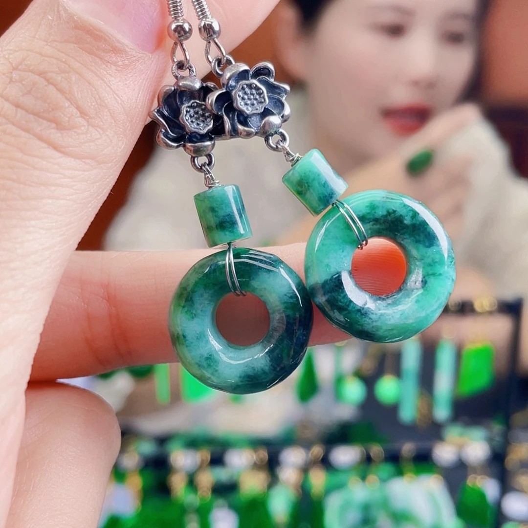 翡翠银S925镶嵌耳饰饰品