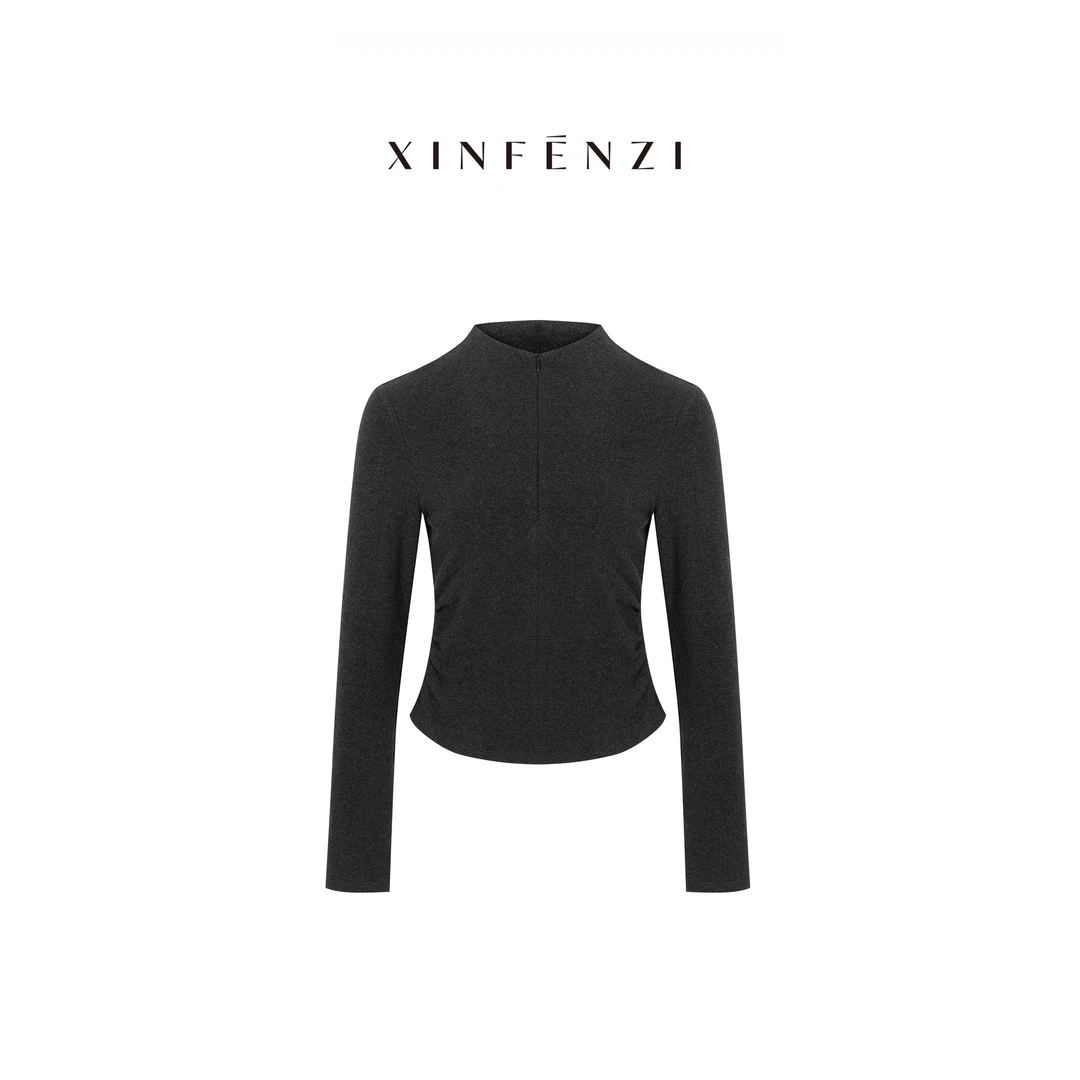 【耳语上衣】XINFENZI 轻奢高阶收腰半拉假两件超柔德绒上衣WS36674