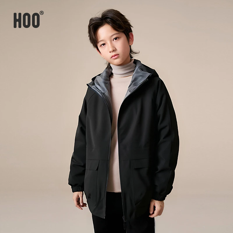 HOO中大男童春秋款防水休闲防风户外宽松渲染双面穿连帽外套 0732