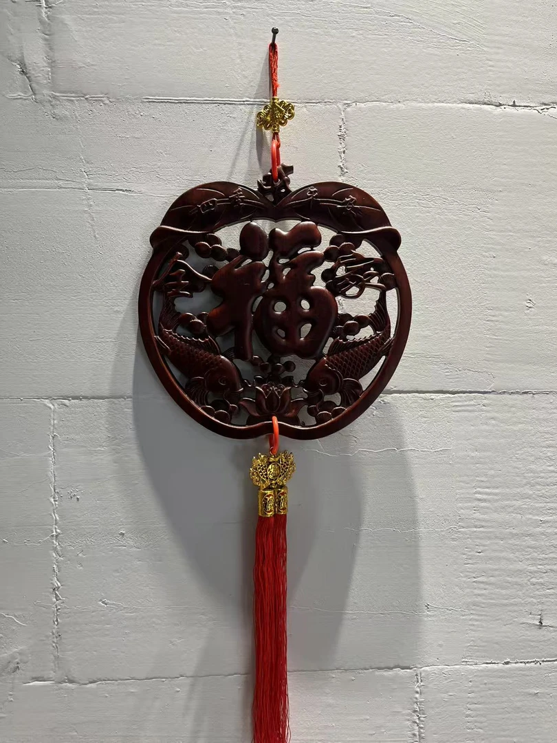 东阳木雕香樟木镂空小挂件喜庆挂饰苹果福 尺寸28*28*2cm，38号