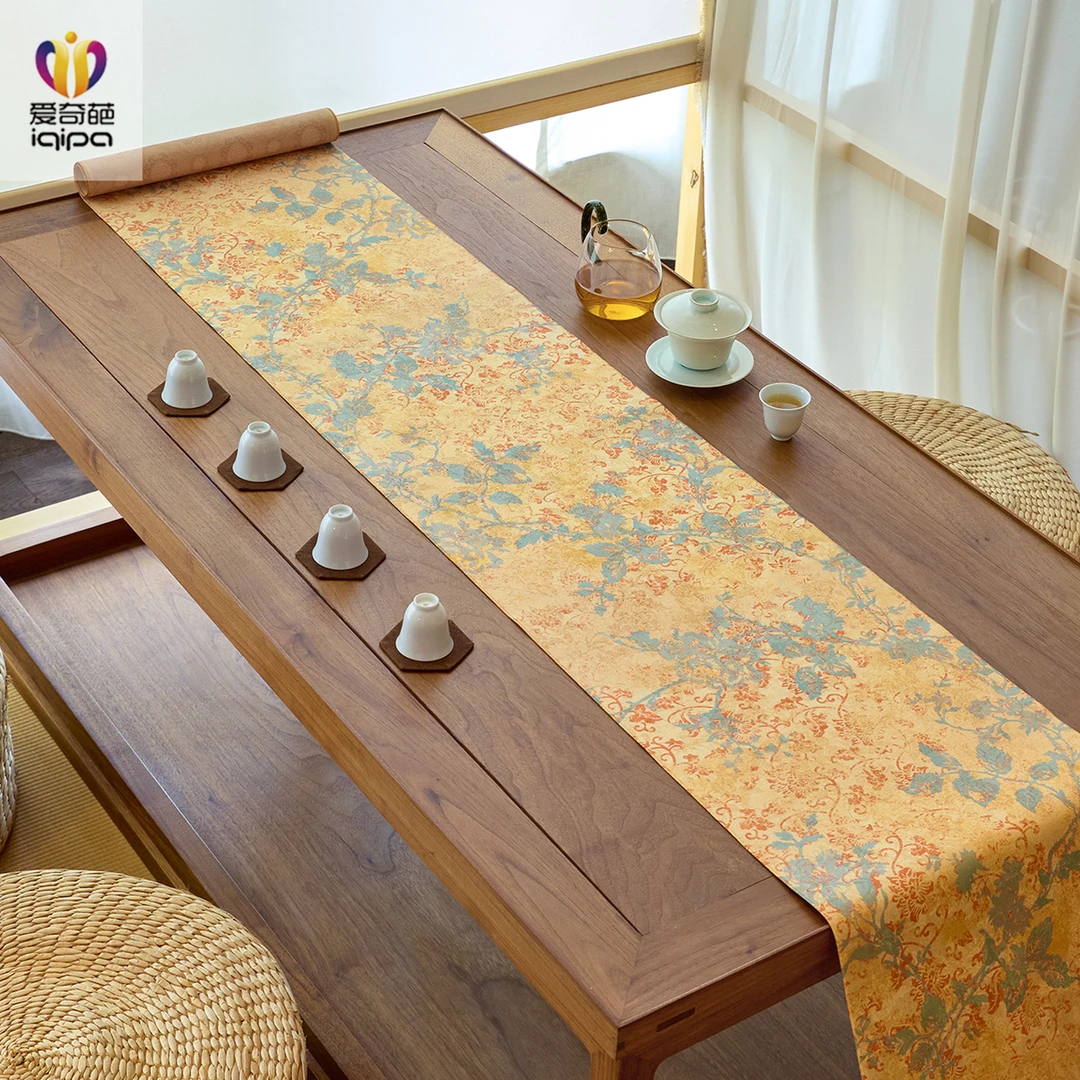 爱奇葩原创无双艳中式茶席长条防水桌旗茶旗高端茶桌垫布茶席垫