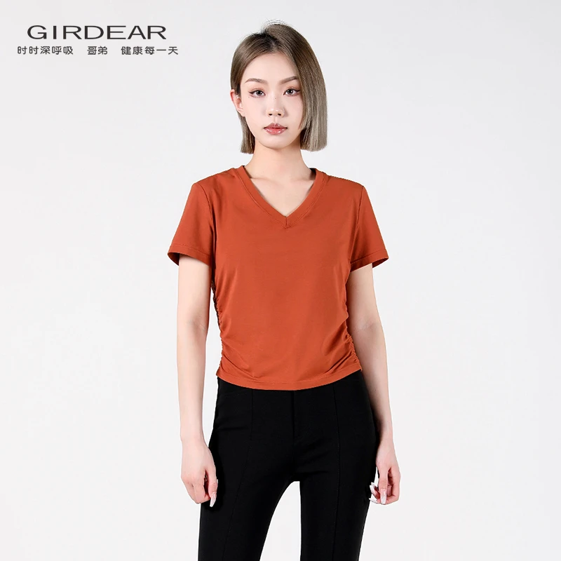 【显瘦减龄】哥弟 V领凉感修身纯色百搭夏季薄款短袖T恤女1300888
