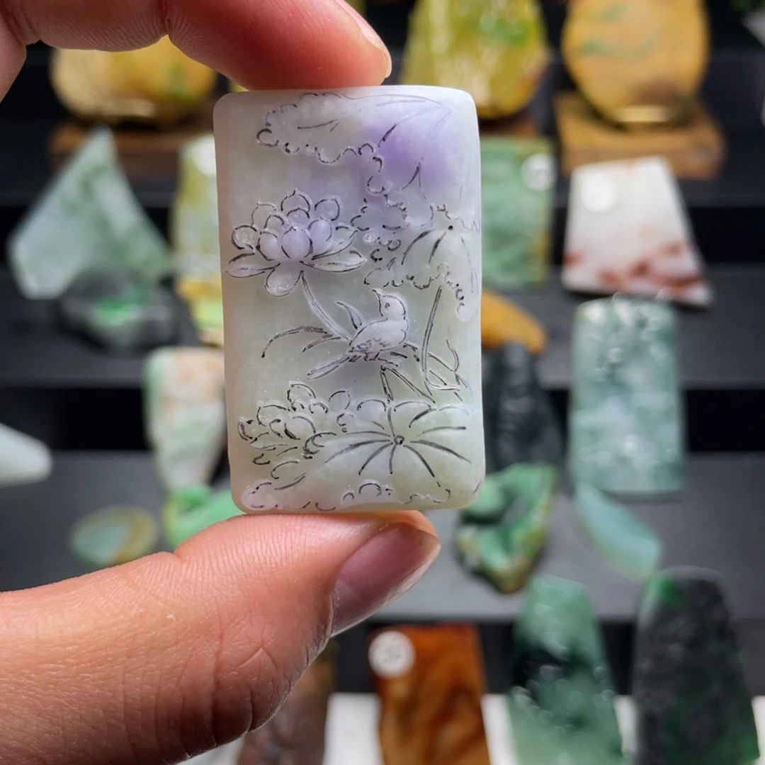 定制翡翠未镶嵌纯天然A货翡翠荷塘月色