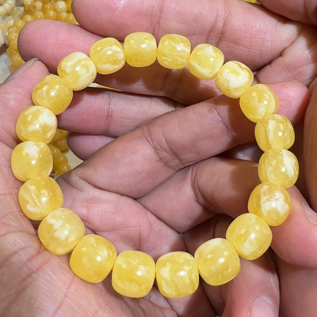 琥珀未镶嵌珠宝奇石10m焦皮同料老型花蜡串12.8克