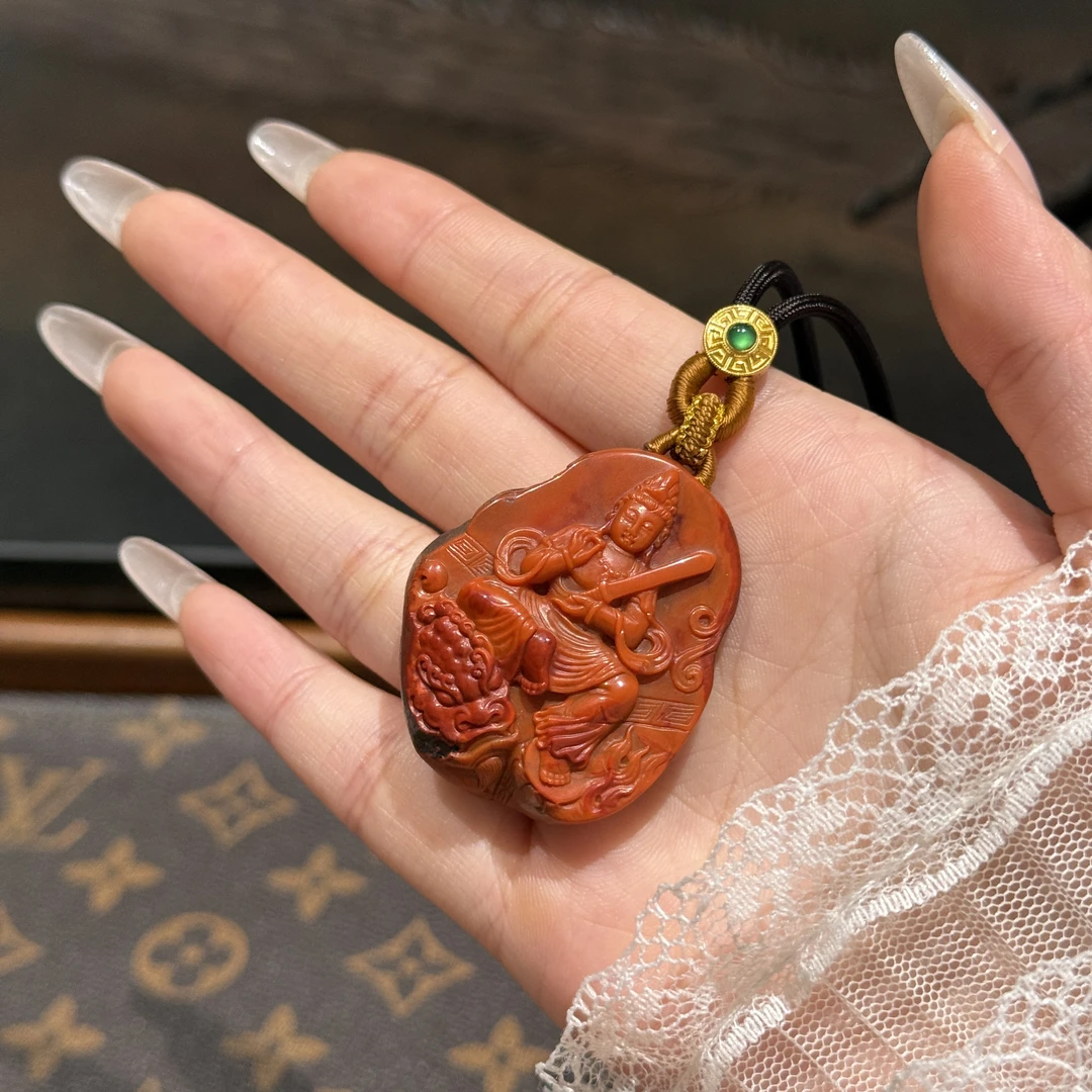 【凰一品】原矿川料鸡血包浆文殊吊坠18k金