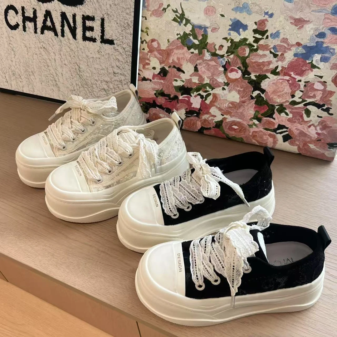 厚底百搭圆头饼干鞋透气蕾丝增高夏季时尚休闲鞋311-897