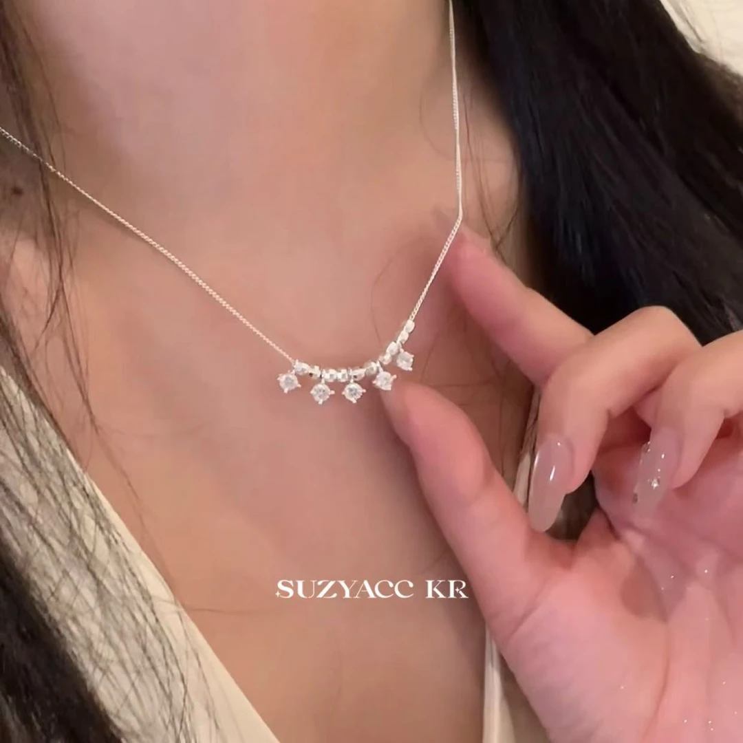 Suzyacc Kr 坠链均925银合成锆石 【闪耀星河】方块锆石项链DX0246