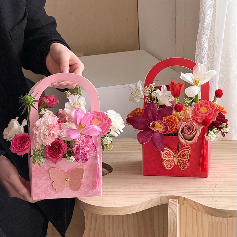 予香手提花盒空盒花束包装鲜花插花盒花店手工diy材料