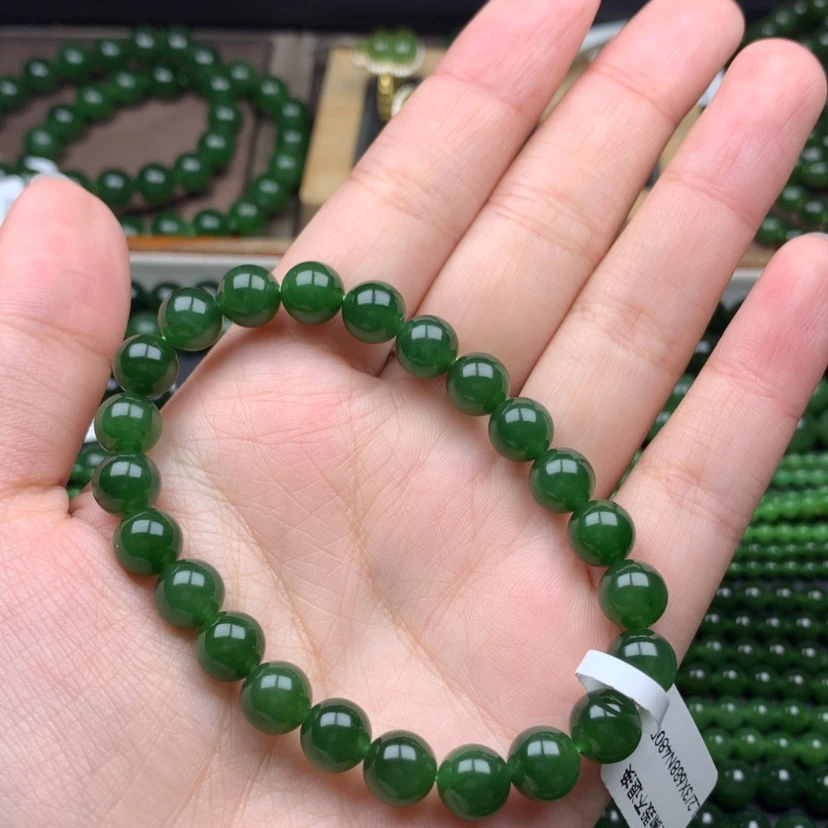 【闪购商品】未镶嵌手串和田玉（碧玉）8m菠菜绿无黑