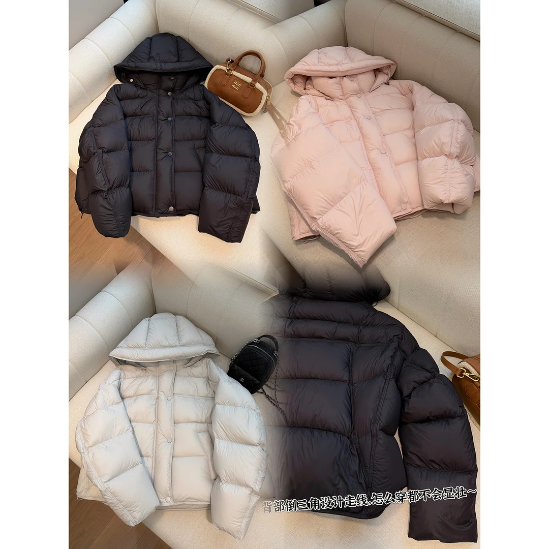 174.3g“北欧暖冬”经典连帽下摆抽绳短款羽绒服鹅绒服