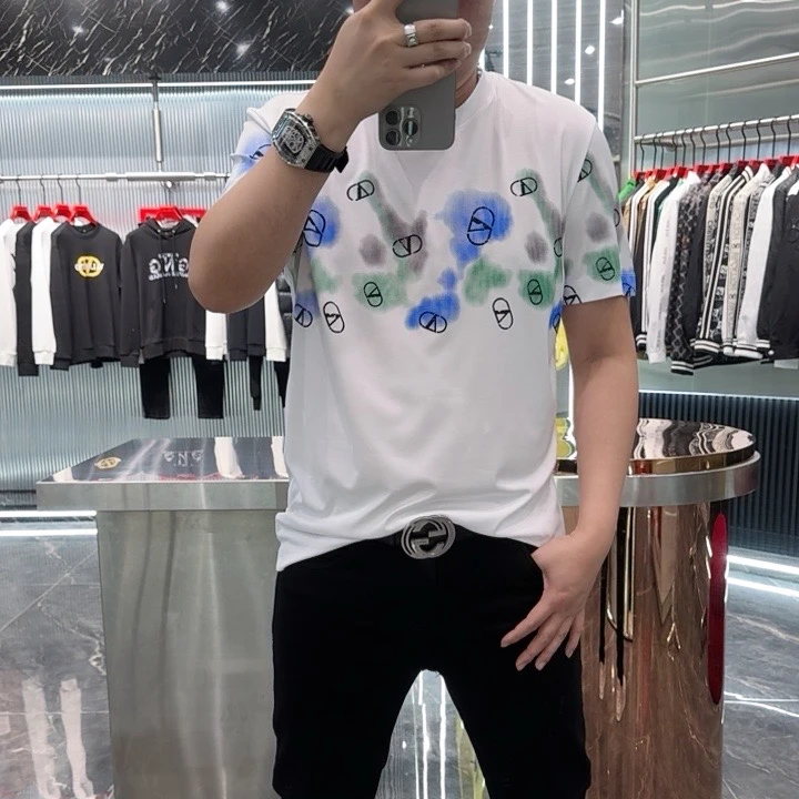 【路易铭城】2025夏季新品欧货高端潮牌印花莫代尔短袖T恤男装上衣