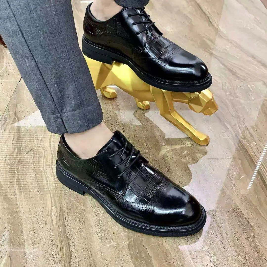 广州堡迪鹿王皮鞋男结婚男士正装皮鞋真皮内增高商务德比鞋软底