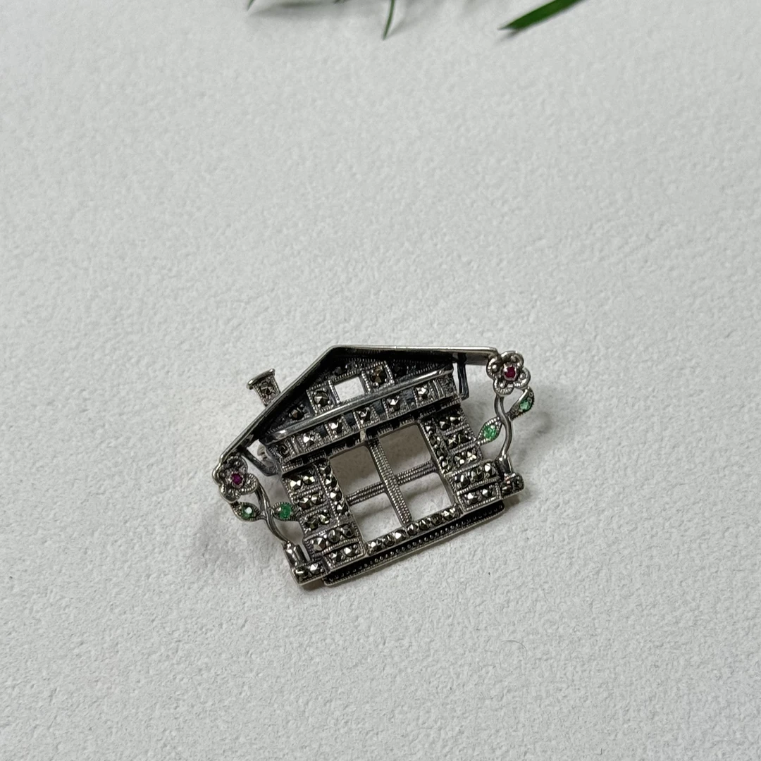 【六六中古】孤品银925祖母绿红宝石胸针te3916