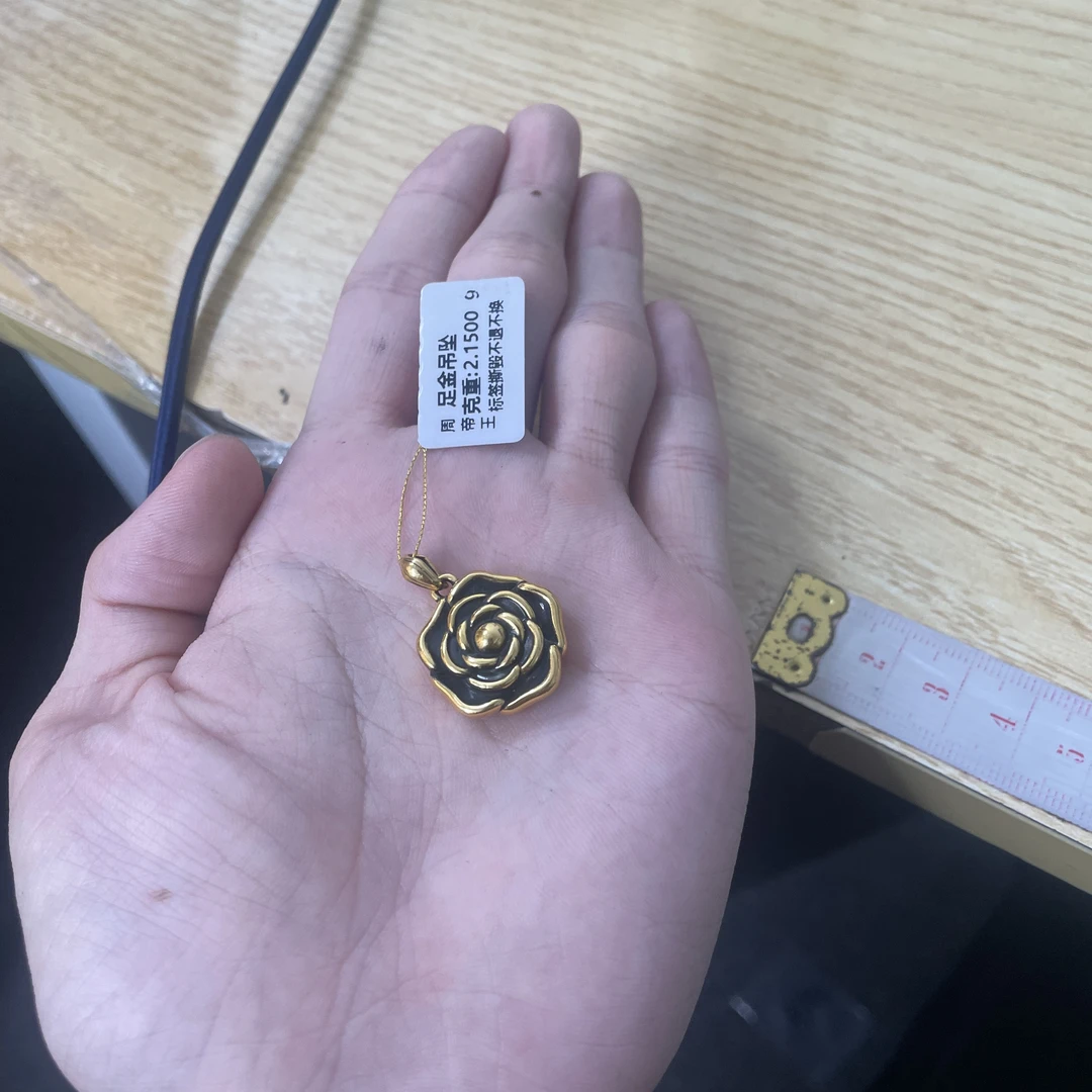 周帝王黄金电黑工艺山茶花古风精美时尚吊坠（不含链）