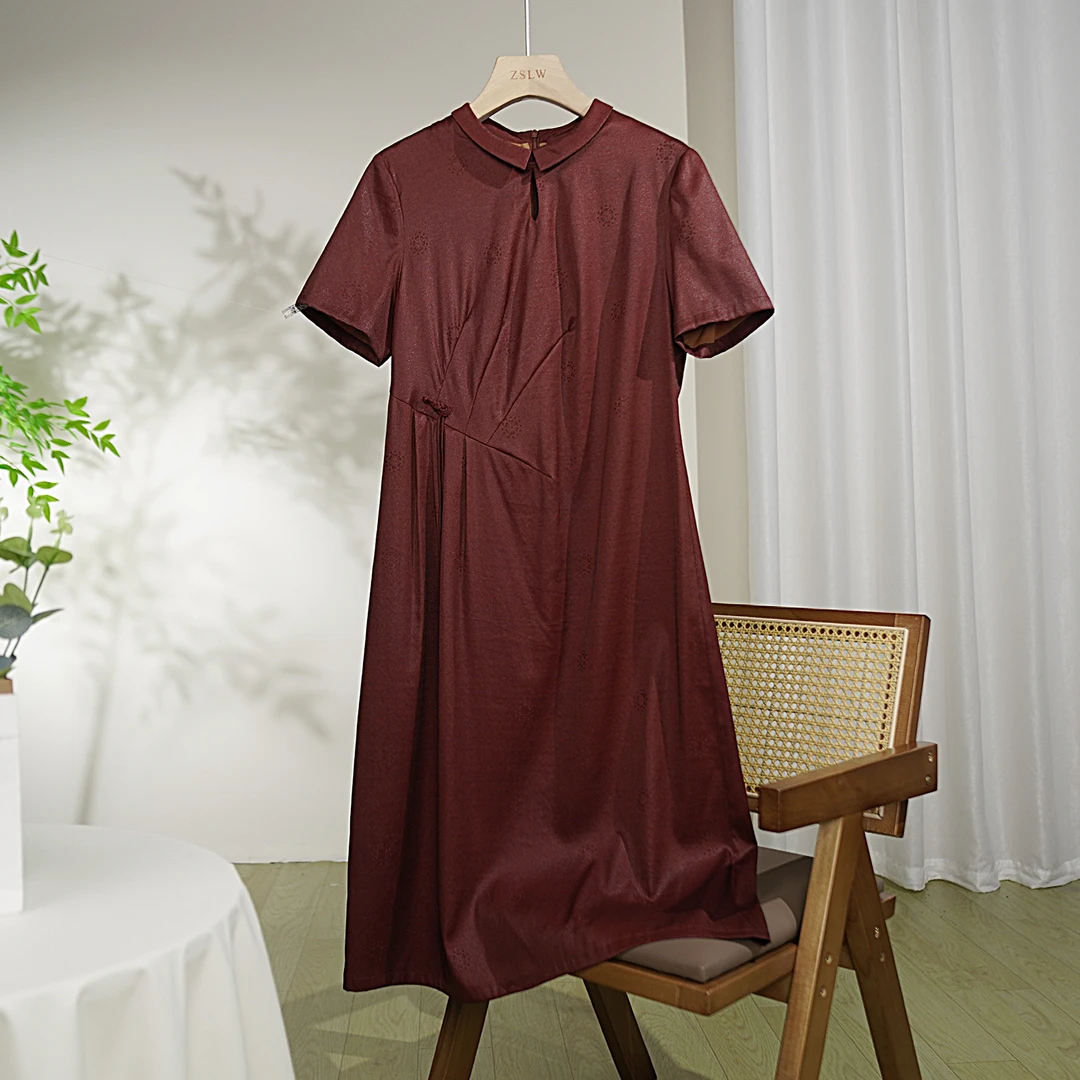 【鎏金岁月】90%桑蚕丝红云纱时尚显瘦简约轻奢复古连衣裙 L6706X