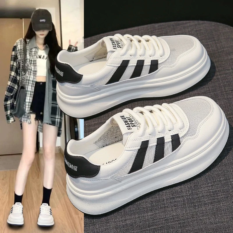 透网单里小白鞋女2025新款秋冬学生百搭休闲单里运动板厚底鞋女鞋