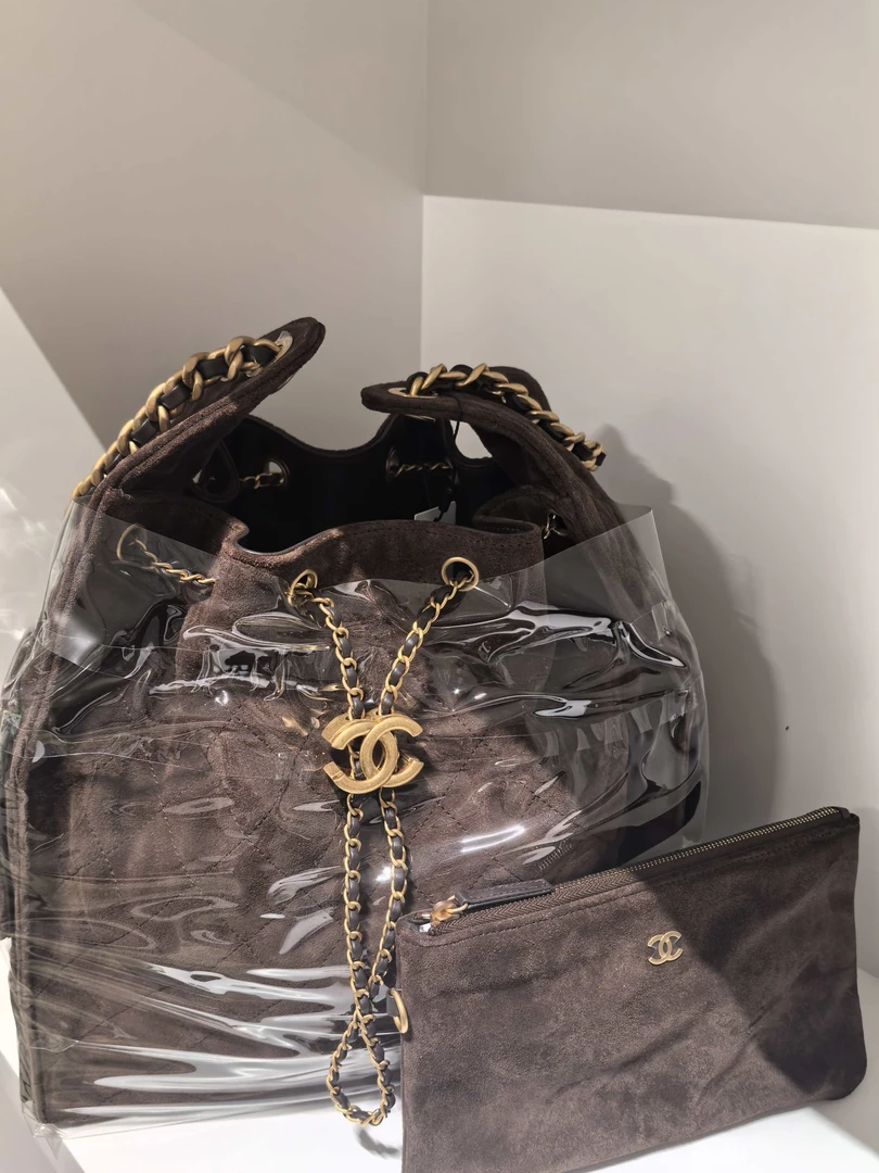 未使用 Chanel/香奈儿 棕色麂皮双口袋抽绳25bag /16849012 一店