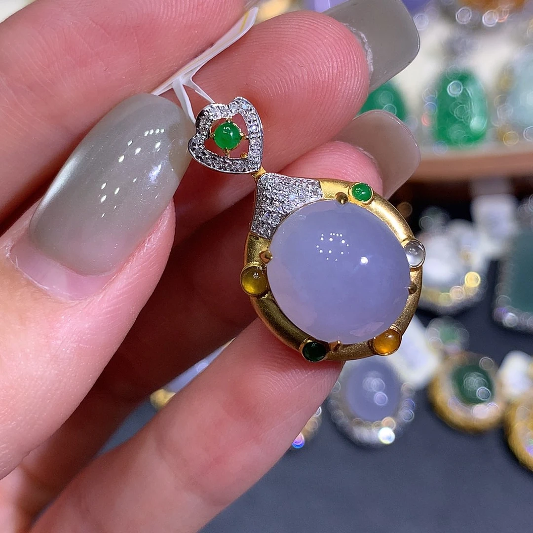 吊坠(不含链)18K金镶嵌翡翠