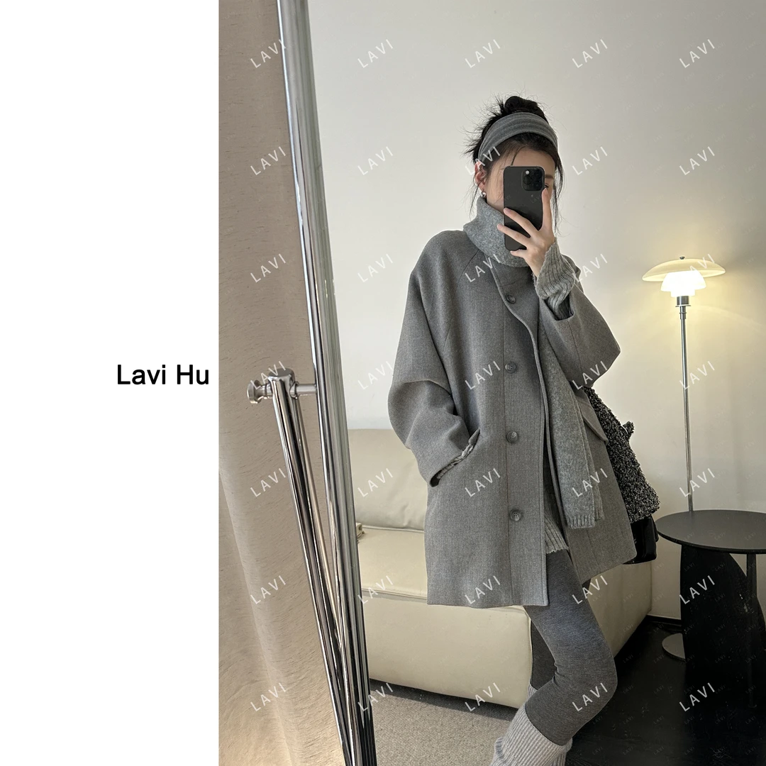 暴风雨 女极简风长袖毛呢风衣外套LW5220