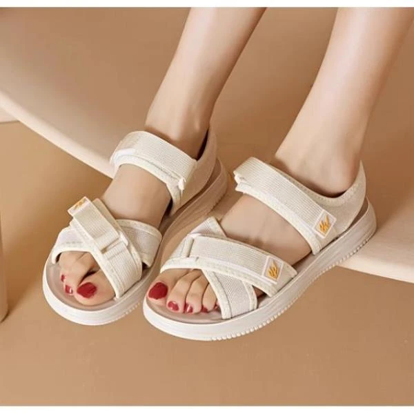 夏款1455平底简约交叉带魔术贴分享沙滩鞋凉鞋凉鞋女夏季厚底外穿