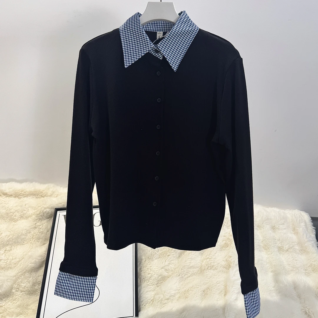 PEEKI【蓝格】拼接撞色针织上衣-1219