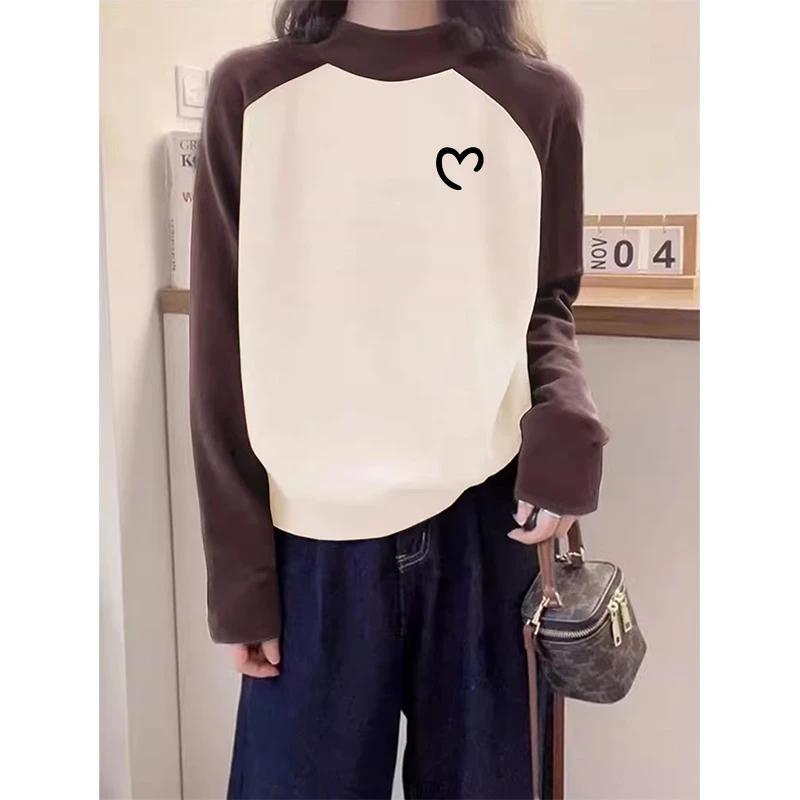 2025秋冬新款半高领插肩长袖t恤女德绒厚款设计感时尚休闲上衣服