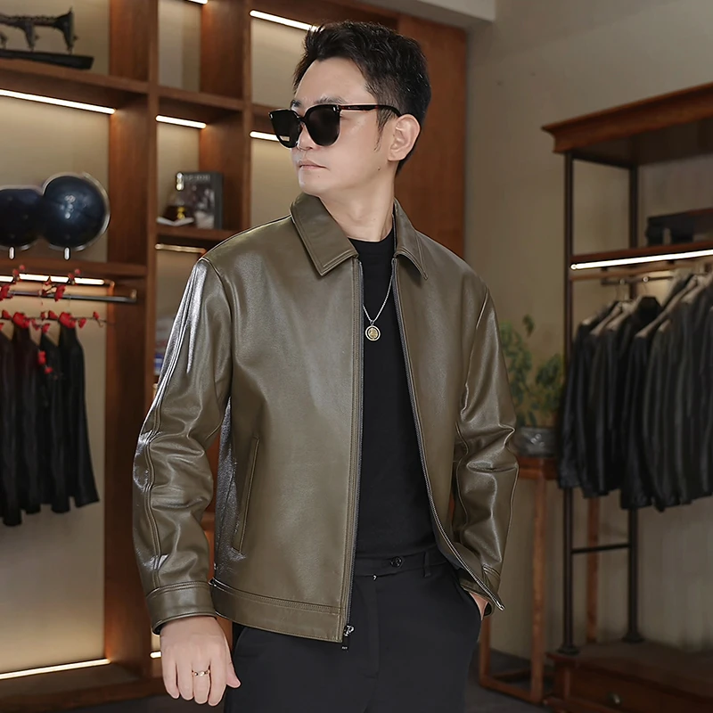 海宁2025年秋款皮衣男款头层牛皮皮夹克男款商务休闲外套 2837