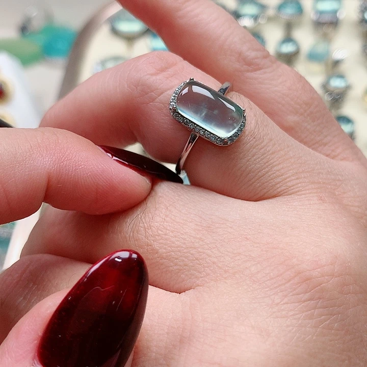 蛇纹石玉戒指银S925镶嵌