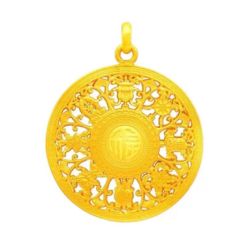 周大生黄金足金999古法八宝罗盘福字瓜子扣吊坠挂坠复古时尚女