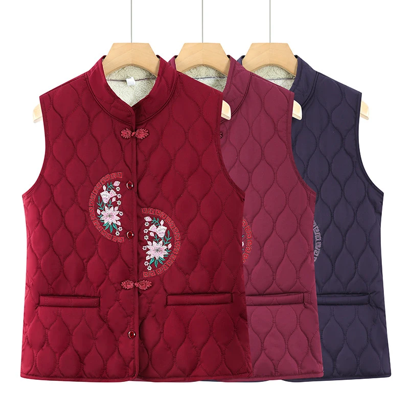 中老年人冬季保暖立领马甲女奶奶加绒加厚妈妈背心老太太无袖坎肩