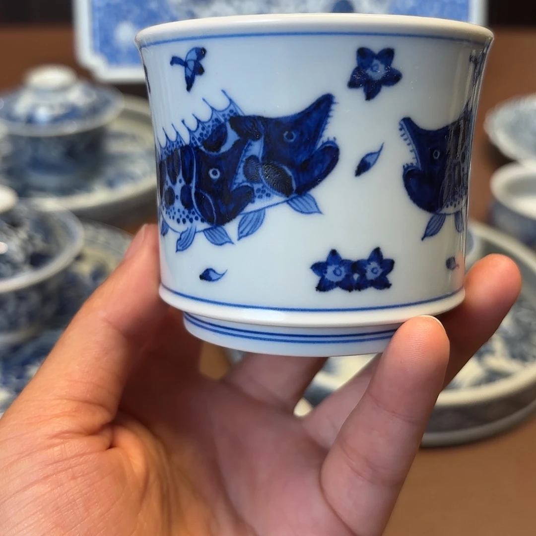 瓷片景德镇手绘茶具直口杯