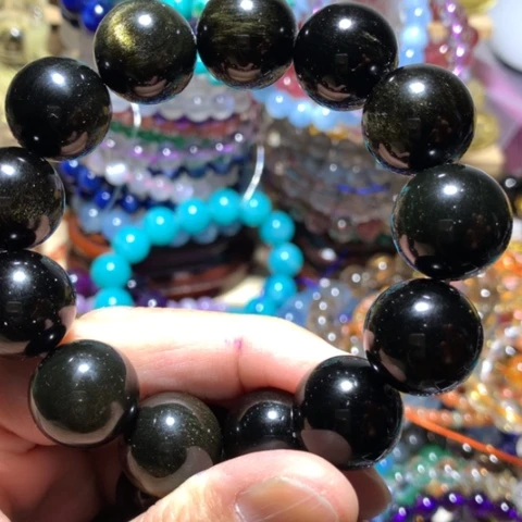 黑曜岩手链未镶嵌.***g16mm金耀石手串