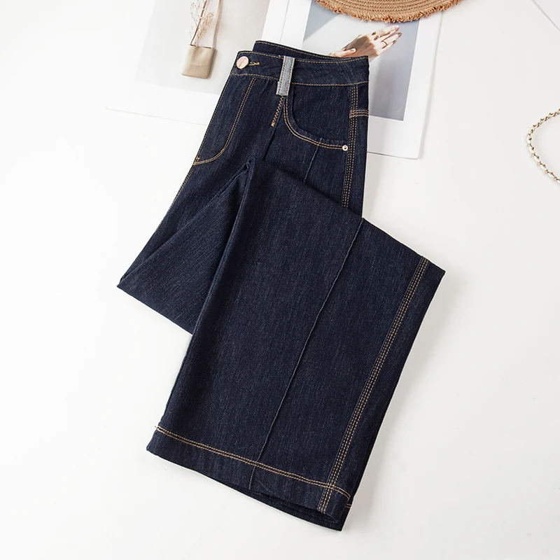 小众设计感薄款洗水牛仔裤女2025夏季新款复古窄版高腰阔腿裤