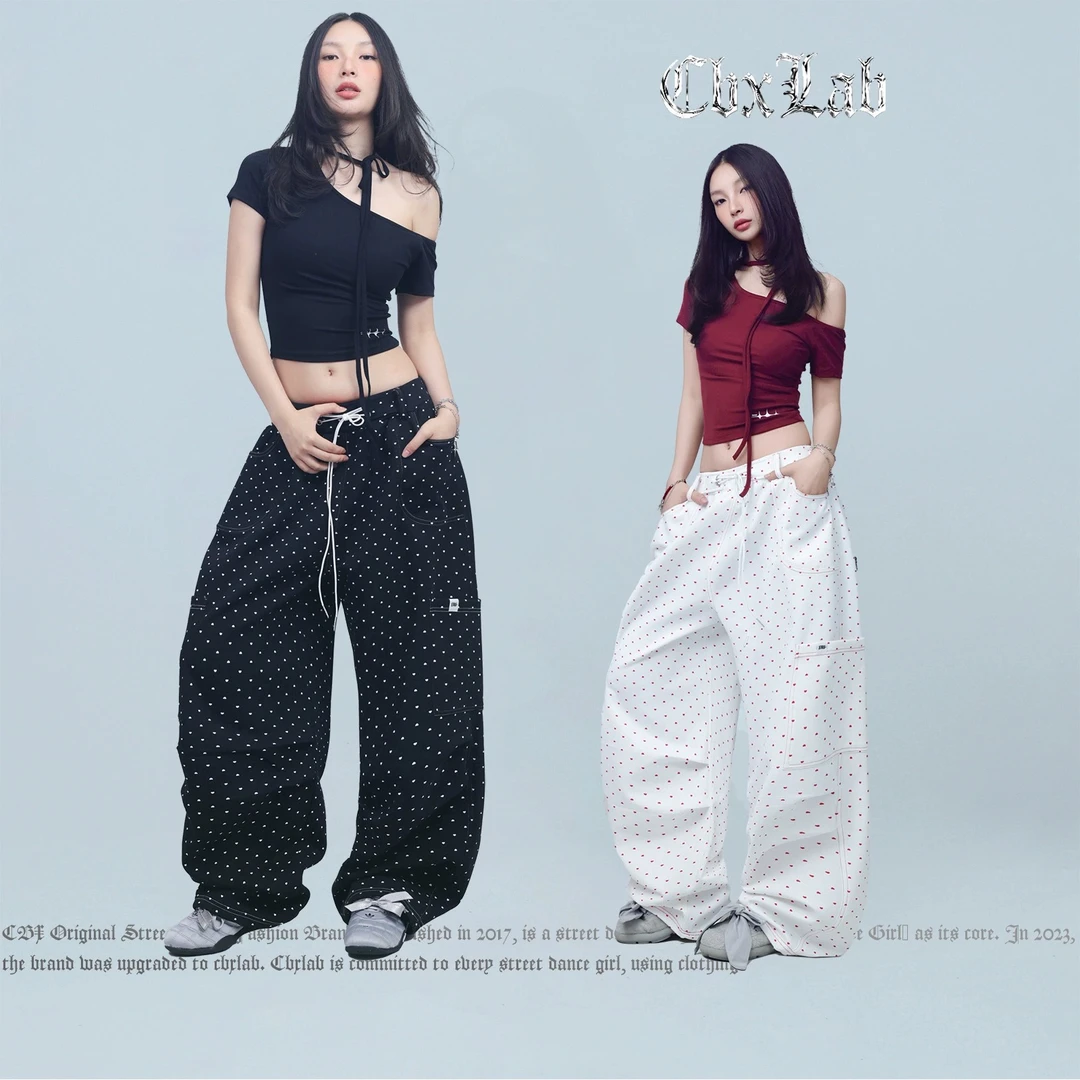 CBXLAB街舞潮牌朋克爱心伞兵裤百搭复古宽松爵士甜酷辣妹长裤