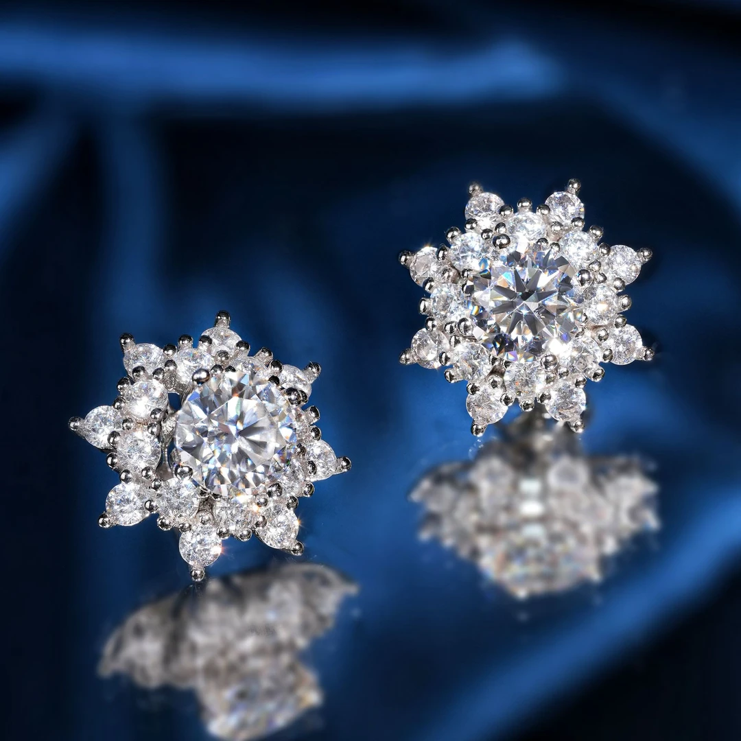 925银莫桑石耳饰 VISING  2克拉莫桑钻二合一两戴款雪花耳钉