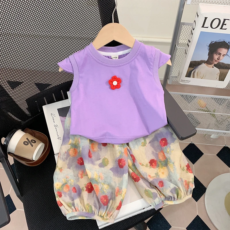 【米家原创】女童套装夏装2025新款洋气儿童短袖裤子两件套夏季童装